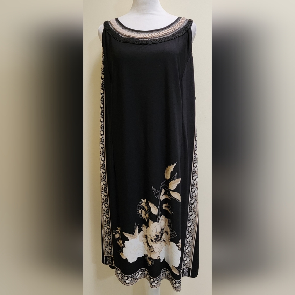 Sandra Darren Dress Black with Tan and Cream Flowers Women's Plus Size 20W